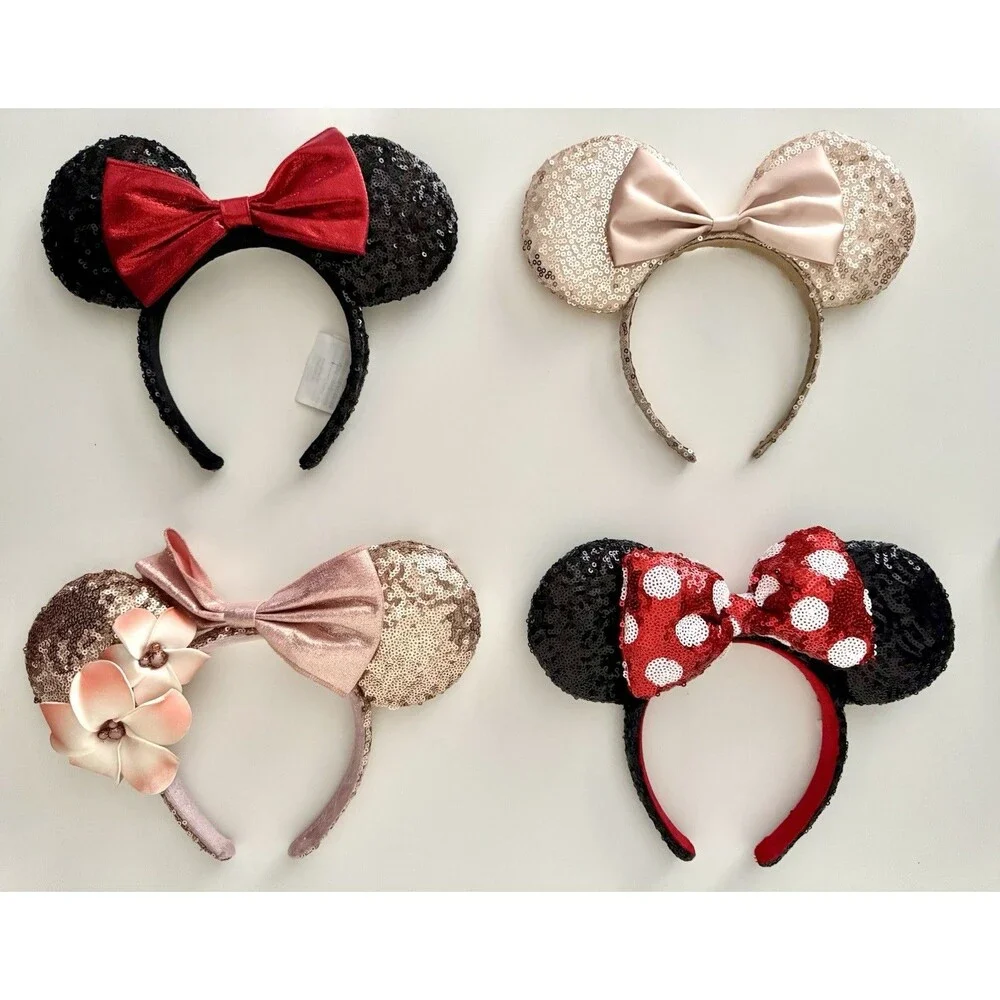 Disney Minnie Mouse Ears Headband Lot of 4 Sequin Classic Aulani Rose Gold
